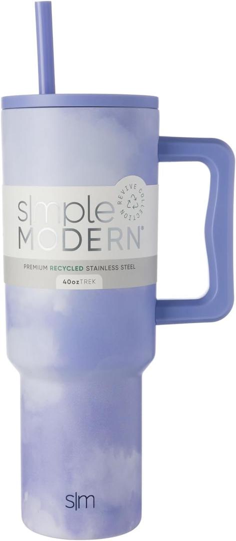 Simple Modern 40 oz Trek Tumbler with Handle and Straw Lid | Cup Holder Friendly Insulated Stainless Steel Travel Mug | Whimsical Tie Dye