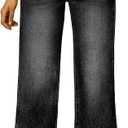 Trendy Queen Women's High Waisted Straight Wide Leg Jeans, Comfort Stretch Baggy Denim Pants (Black, L)