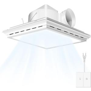 Bathroom Exhaust Fan with Light, 10" Inch Square Bath Fan Light, 141CFMCeiling Mount Ventilation Fan, Ultra Quiet 1.0 Sone Shower Exhaust with LED Lights for Home/Office