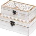 MODE HOME 2 Piece Tree of Life Carved Wooden Keepsake Boxes with Lids, Decorative Storage Boxes for Home Decor, Trinket Box for Jewelry and Memorabilia (Whitewashed)