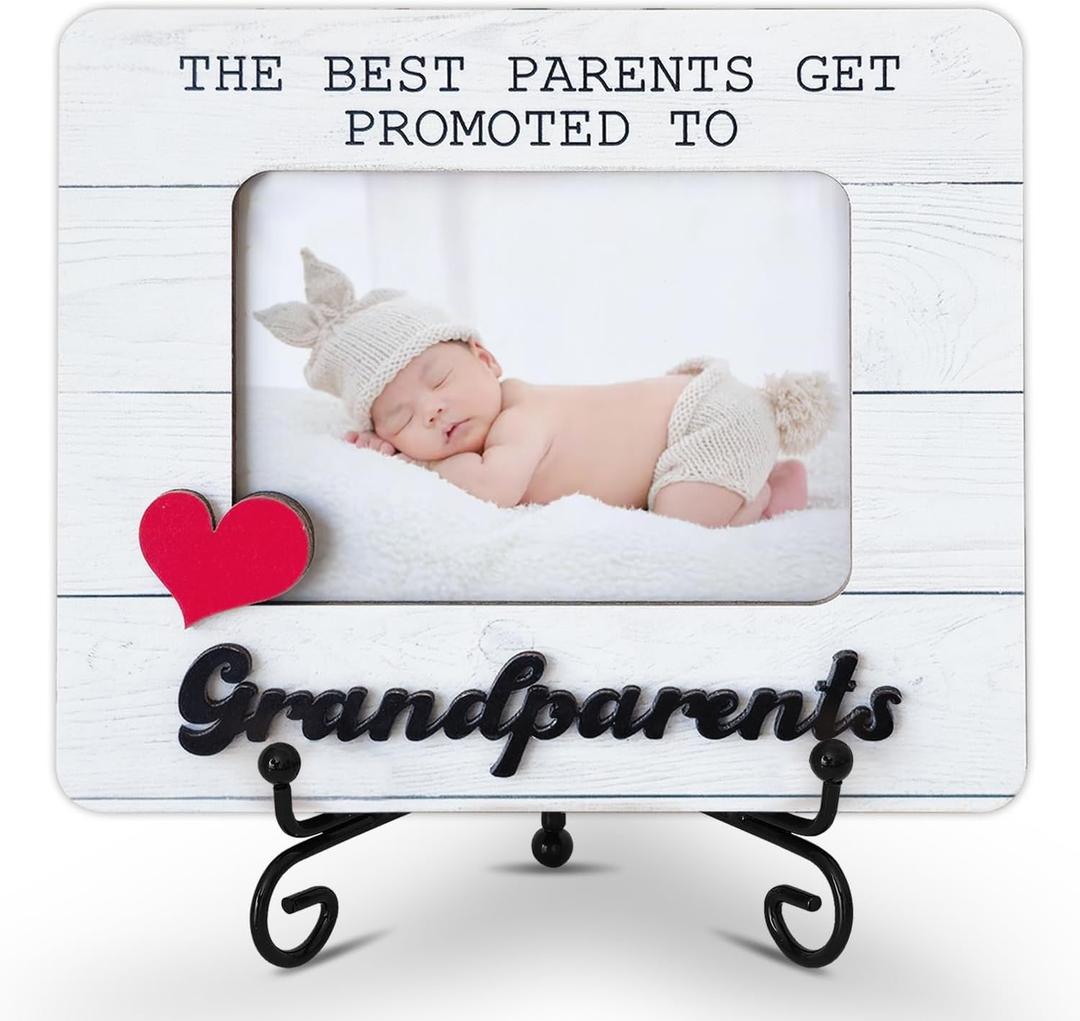 The Best Parents Get Promoted To Grandparents Picture Frame - Grandkids Photo Frame For New Grandparents Gifts - Pregnancy Announcement For Grandma, Grandpa - Fist Time Grandma, Grandpa To Be Gift (White)