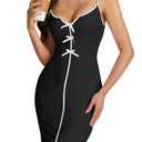 Vrtige Women's Colorblock V Neck Sleeveless Nightgown Ruffle Bodycon Mini Nightdress Black Medium
