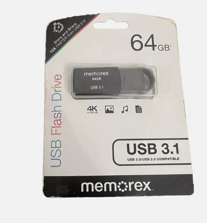 Memorex 64GB USB-3.1 4K Ultra HD USB Flash Drive Black
