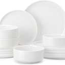 MALACASA Plates and Bowls Sets, 12 Pieces Porcelain Dinnerware Sets Dishware Sets Chip Resistant Ceramic Dish Set Dining Dinner Ware Service for 4, White, Series LUNA