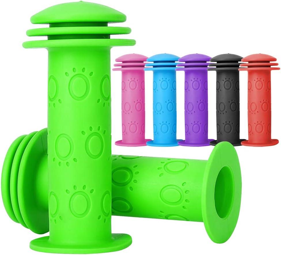 2 x Kids Bike Grips - 105mm Bicycle Handlebar Grips with Mushroom Pattern for Bikes, Balance Bikes,Kick Scooters (Green)