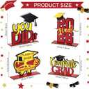 4 Pcs Red and Gold Graduation Decorations Class of 2026 Congrats Grad Centerpieces Mirrored Wooden Table Sign for High School College Photo Booth Props Graduations Party Favors