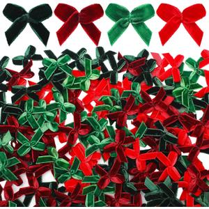 Suncalla 300 Pcs Mini Christmas Bow Christmas Velvet Bows for Crafts 1 Inch Ribbon Bowknot Ornament for Sewing Scrapbooking Gift Wrapping (Plain,Red, Green, Dark Red, Dark Green)