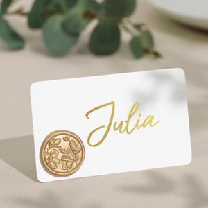 UNIQOOO 24Pcs Magnolia Wax Seal Place Card Holders, Light Gold Name Card Holders for Wedding Engagement Decor, Tea Party Table Setting, Name Tag, Party Food Labels