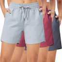 ZUTY 3 Pack 5" Womens Athletic Shorts Basic Running Shorts Lightweight Quick Dry Gym Workout Shorts with Pockets, X-Small, 3 Pack：dark Grey-light Grey-burgundy