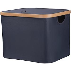 50L Foldable Laundry Basket,Versatile Storage Basket with Bamboo Borders for Bedroom,Office,Dorm.Great for Use as a Hamper with Lid, Towel Hamper for Wet Towels,Grey,Covered