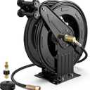 Pressure Washer Hose Reel, 3/8 in x 50 ft Retractable Pressure Washer Reel - Only Reel, 4000 PSI Auto Rewind Heavy Duty Steel Power Wash Hose Reel with 5 ft Lead for Air/Oil/Water