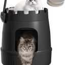 Lifewit Castle Cat Litter Box with Scratching Board & Scoop, Hidden Covered Kitty Litter Box Enclosure with Odor Control & Carbon Filter in Living Room, Bedroom, Corner, Black