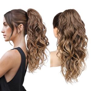 REECHO Ponytail Extension, 18" Claw Clip Ponytail Extension Wavy Ponytails Hair Extensions Jaw Clip on Pony Tails Natural Synthetic Hairpiece for Women Daily, Dark Ash Blonde with Golden Ends