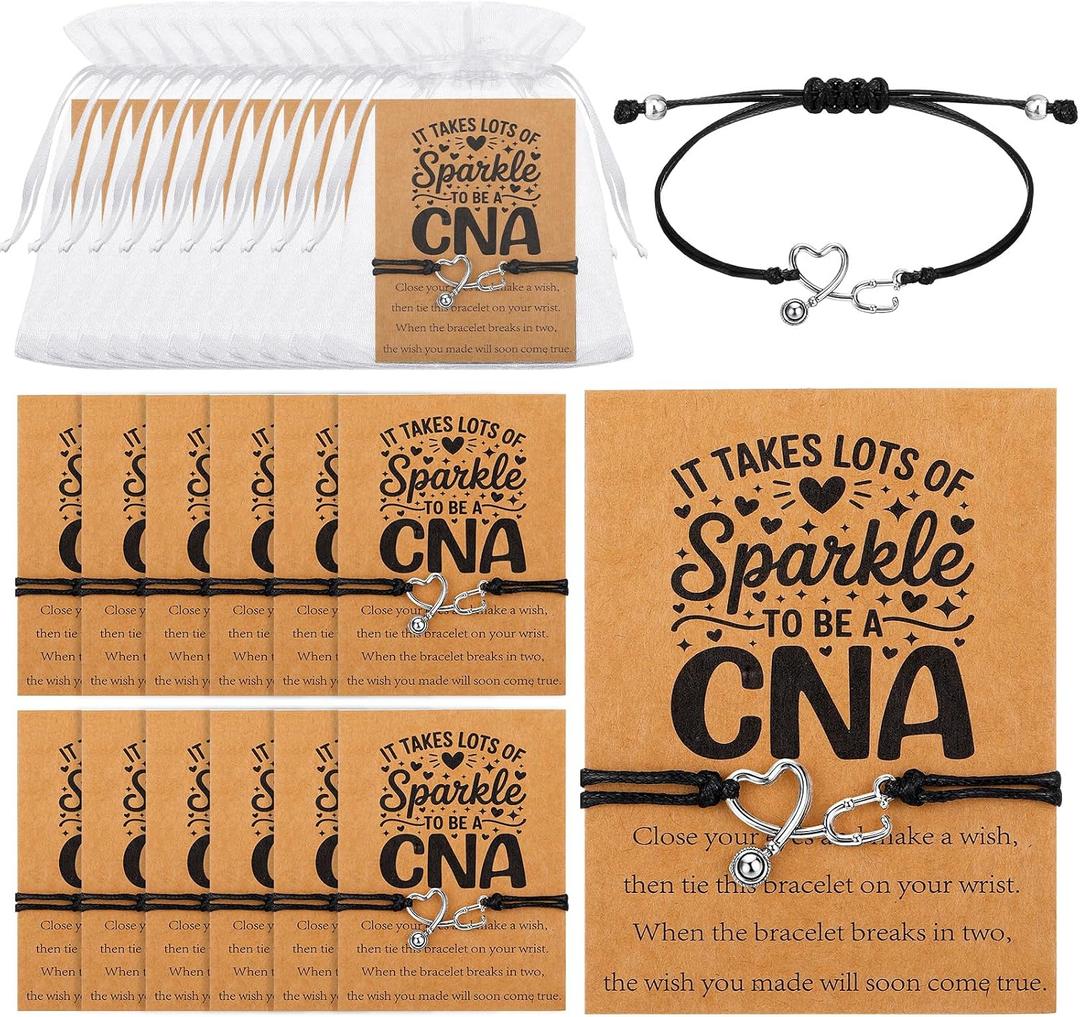 Equsion 24 Sets Cna Appreciation Bracelets Gifts Bulk with Blessing Cards and Bags Certified Nursing Assistant Thank You Gifts for Cna Week Nurses Day Nursing Student Coworkers Graduation Retirement