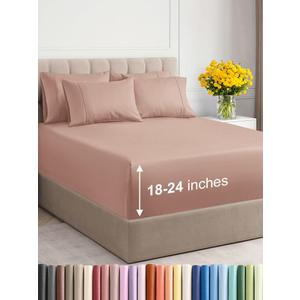 Extra Deep Cal King Sheet Set - 6 Piece Breathable & Cooling Sheets - Hotel Luxury Bed Sheets Set - Easy & Secure Fit - Soft, Wrinkle Free & Comfy Sheets Set - Mauve Sheet Set with Extra Deep Pockets