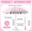 Klyyo Clyro Patio Umbrella with Fringe, UPF 50+ UV Boho Outdoor Beach Umbrella with Carry Bag, UV Sun Protection Shade with Tassels for Garden, Deck, Backyard(Pink Strip,6.5 ft,with Tripod)