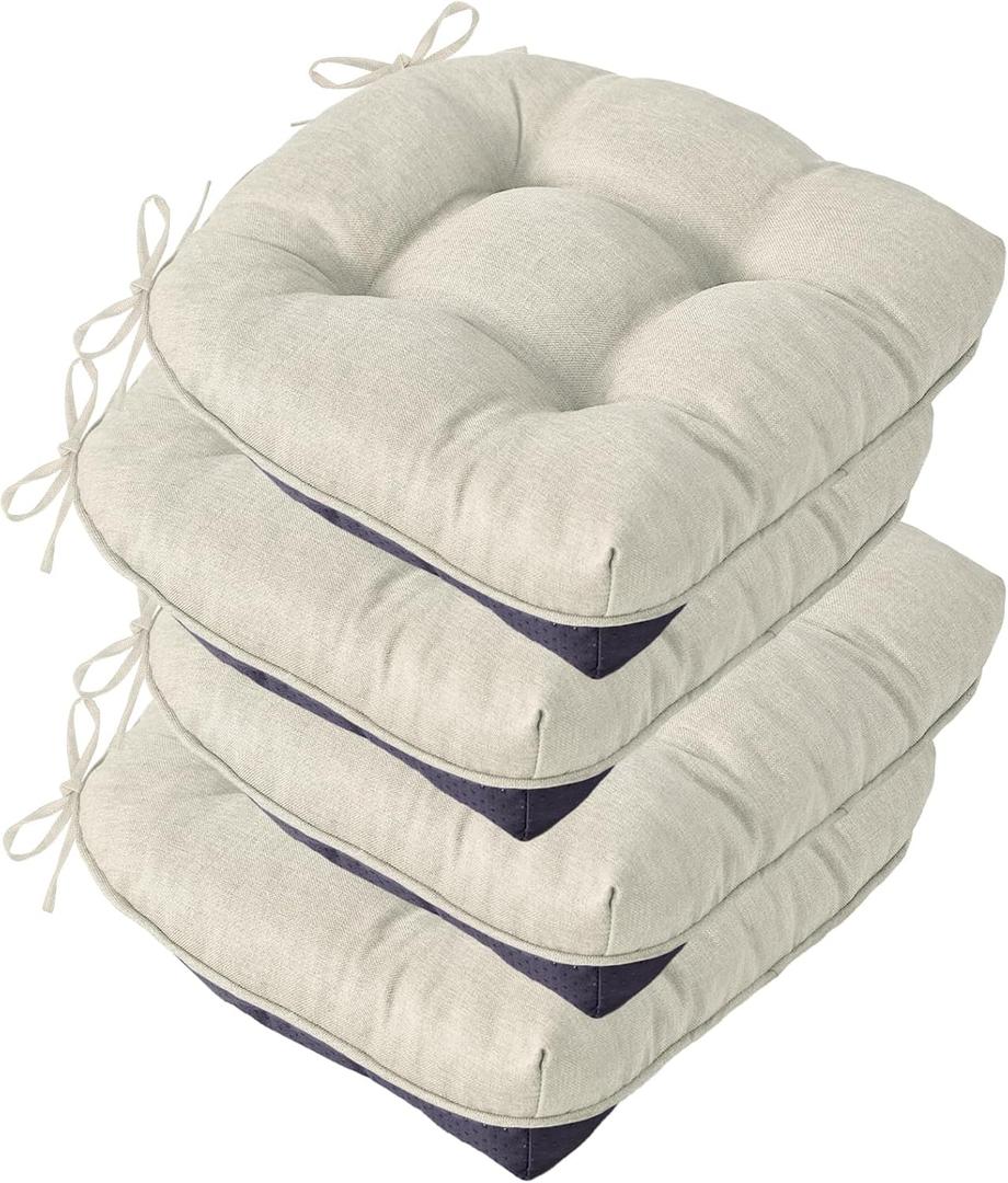 Chair Cushions for Dining Chairs, Seat Cushions for Kitchen Chairs, Indoor Seat Cushions with Ties, Tufted Foam Chair Pads, Non Slip Chair Cushions Set of 4, 15.5" x 15.5" x 4", Beige