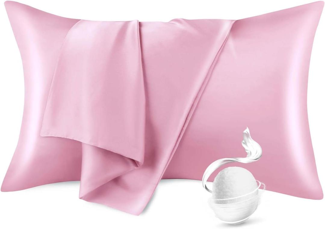 100% Pure Mulberry Silk Pillowcase for Hair and Skin, Queen Size 20*30 Cooling Silk Pillow Case by Zipper Closure, Smooth and Soft Dual Sides Silk Pillow Cover for Women. (Pink,Queen-1 Pcs)