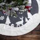 Christmas Tree Skirt, Fur Rustic White Xmas Tree Skirt,Snowy Christmas Trees Mat Decorations Indoors,Deer and Snowflake Pattern (48 inches, White Deer)