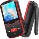 64GB MP3 Player Bluetooth 5.3 with Clip, HiFi Sport Music Player, 1.5 Inch Screen MP3 Player for Kids with Physical Buttons, FM Radio/Pedometer/Voice Recorder, Weighs Only 28g, TF Card Up to 128G(Red)