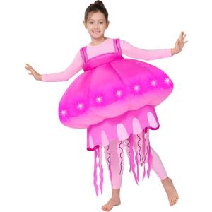 Spooktacular Creations Kids Halloween Inflatable Costume, Light-Up Jellyfish Blow-up Costume Girls, Sea Animal Inflatable Suit for Halloween Themed Parties