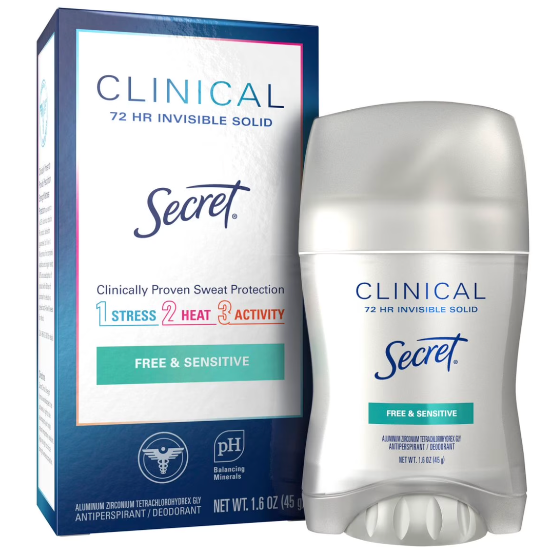 Secret Clinical Strength Invisible Solid Antiperspirant and Deodorant for Women - Free Sensitive - 1.6oz
