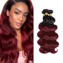 T1B/99J Body Wave Bundles Human Hair 10 12 14 Inch Ombre Burgundy Bundles Human Hair Body Wave Raw Brazilian Virgin Remy Quick Weave for Black Women