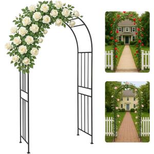 IDZO 86in Metal Garden Arbor Arch, Sturdy & Durable Trellis with Ground Stakes, 3 Installation Options, Ideal for Climbing Plants & Outdoor Decoration