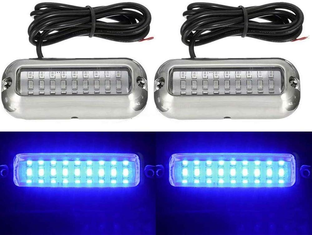 2PCS Marine boat Lights, Waterproof Stainless Steel 27 LEDs Blue Underwater Lighting Boat Transom Lights Navigation Lights Drain Plug Lights Courtesy Lamp Deck Lights