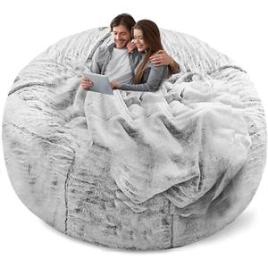(No Filler Bean Bag Chair Cover Without Filler, Big Round Soft Fluffy PV Velvet Washable Bean Bag Lazy Sofa Bed Cover for Adults, Living Room Bedroom Furniture Outside, 5ft Snow Grey