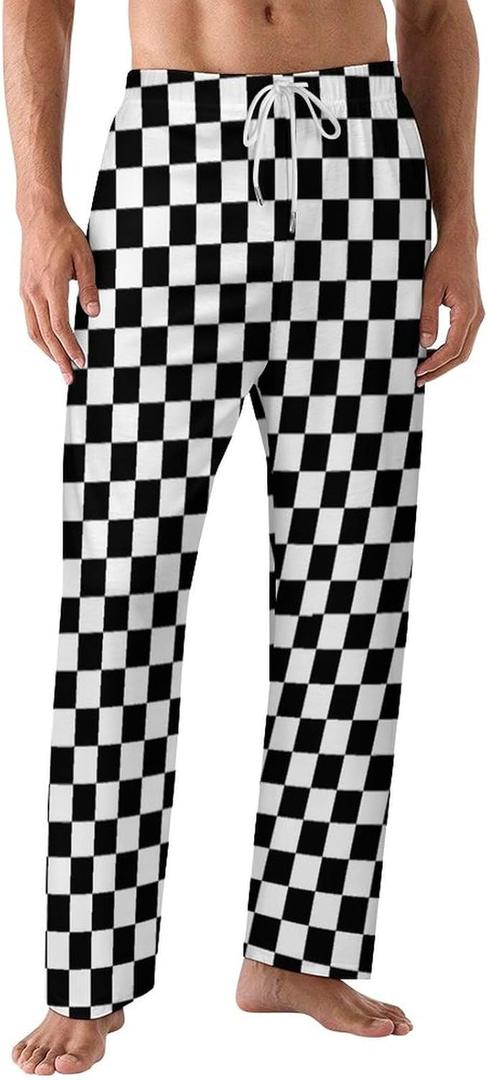 Funny Mens Pajama Pants Lightweight Soft Lounge Pant Sleep Pj Bottoms for Men With Pockets (Medium, Black White Race Checkered Flag)