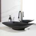 25 Inch Stone Resin Bathroom Sink with High Arc Faucet and Pop-Up Drain Combo,Leaf Shaped Vessel Sink Above Counter Modern Bathroom Vessel Sink Bowl (Black)