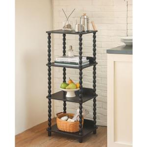 Fultyle Book Shelf, 4-Tier Bookshelf with Storage, Small Bookcase Display Shelves with Solid Wood Legs for Bedroom, Living Room, Office and Small Spaces (Black)