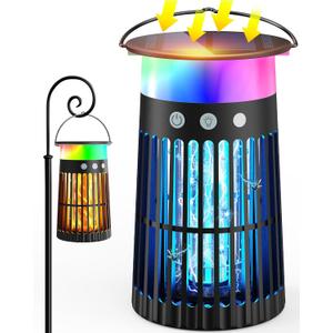 Solar Bug Zapper Outdoor, Mosquito Killer w/Flame & RGB Light, 4200V High-Power, IPX5 Waterproof Mosquito Fly Zapper, Indoor & Outdoor Electric Portable Insect Trap for Patio, Garden, Backyard, Home