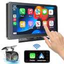 Portable Wireless with Apple CarPlay and Android Auto Screen for Car, 7" HD Touch Screen Car Stereo with Mirror Link, Bluetooth 5.2, Backup Camera, AUX, FM Transmitter for All Vehicle
