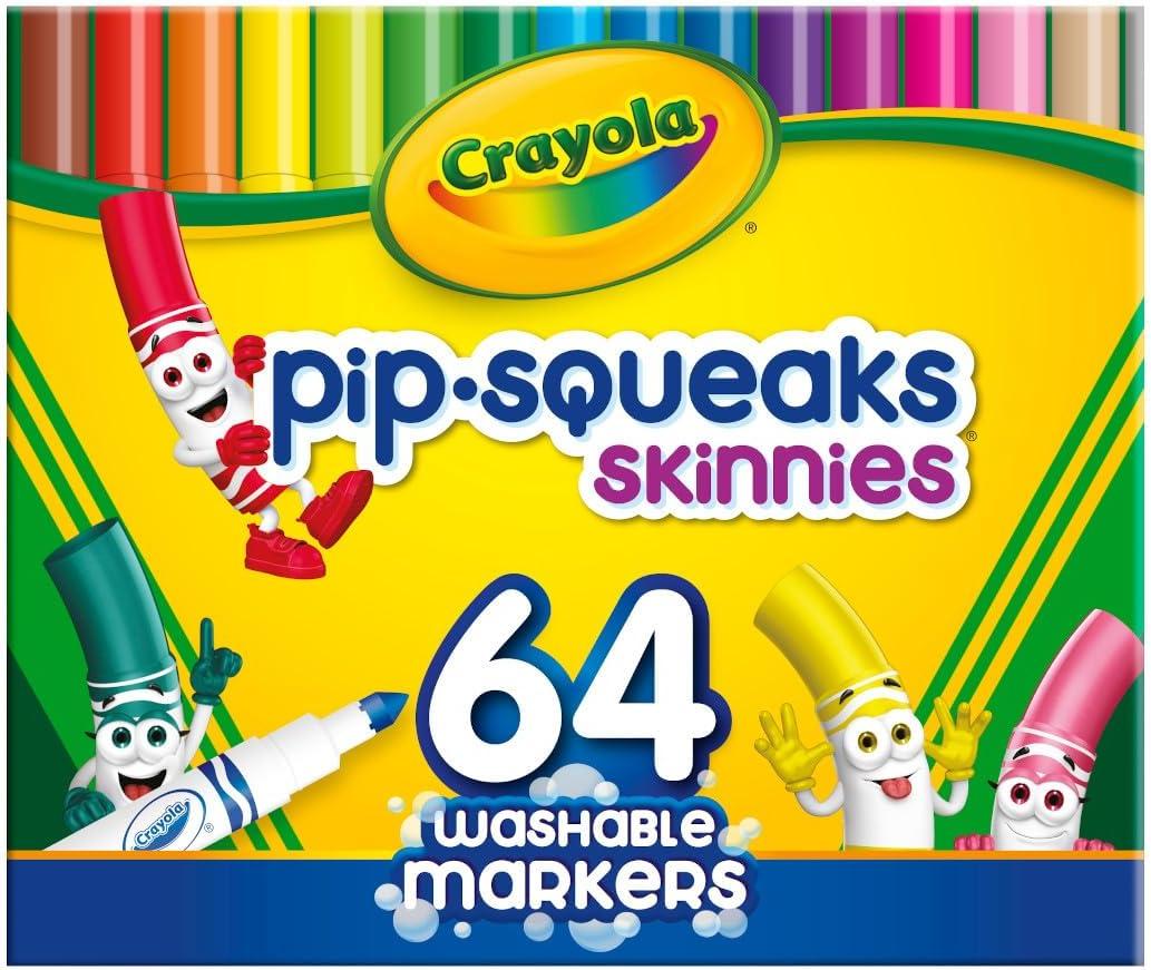 Crayola Pip-Squeaks Skinnies Washable Markers (64ct), Mini Markers for Kids, Coloring Markers, Craft Supplies, Kids Holiday Gift, 3+ (64 Count (Pack of 1))