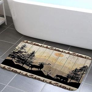 NYMB Rustic Cabin Bath Rugs for Bathroom, Cute Bear Deer Forest Print on Country Farmhouse Lodge Wooden Board Bathroom Rug Bath Mat Set Floor Mats, Wild Animas Vintage Doormat, (19X31in)