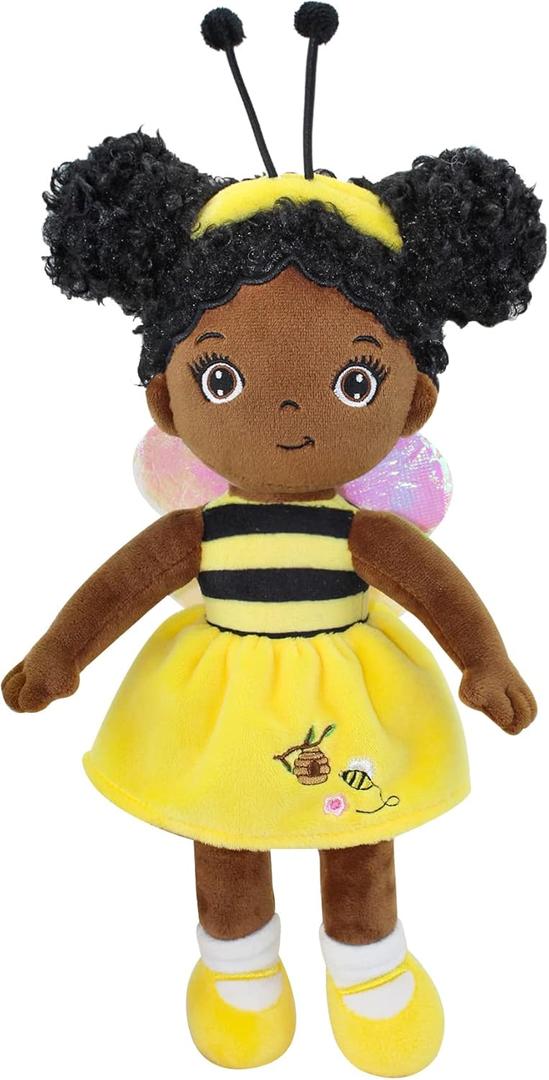 Black Baby Doll,Blacks Dolls African American Stuffed Toy,12 Rag Dolls for Girls Soft Gifts,Brown Doll Fairy Baby Toy plush toys for Christmas Birthday Party(SMALL-BLACK BEE)