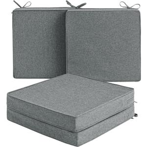 Outdoor Chair Cushions, Water-Resistant & Fade-Resistant, Patio Furniture Square Seat Replacement Chair Pads with Ties, Removable Cover, Non-Slip Bottom, Set of 4, 22 x 22 Inch, Dark Grey, 22" x 22" 4 Pack