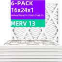 16x24x1 MERV 13 (6-Pack) Pleated Air Filter (Actual Size: 15.75"x23.75"x0.75") MPR 1900 & FPR 10, Furnace Air Filters,16x24x1 air filter