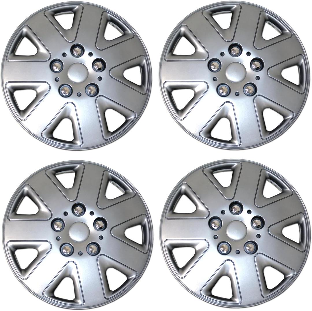 Tuningpros WC3-16-1026-S - Pack of 4 Hubcaps - 16-Inches | Silver | Style 026 Style Snap-On (Pop-On) Type Metallic Silver Wheel Covers Hub-caps