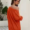 Womens Off the Shoulder Sweatshirt Long Sleeve Pullover Tops Oversized Sweatshirts Trendy Fall Outfits (Orange, M)