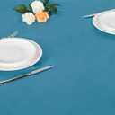 LUSHVIDA Round Waterproof Table Cover Elastic Vinyl Fitted Tablecloth Elastic Edged Plastic Table Cloth (Teal, Best for Up to 45"-56" Round)