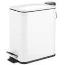 mDesign Slim Metal Rectangle 1.3 Gallon/5 Liter Trash Can with Step Pedal, Easy-Close Lid, Removable Liner - Narrow Wastebasket Garbage Container Bin for Bathroom, Bedroom, Kitchen - Matte White