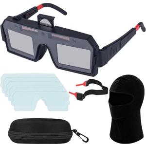 Auto Darkening Welding Goggles, Eyes Protected, Solar Welding Goggles, Mask Helmet, True Color Anti-Glare Safety Welding Glasses with Storage Case Replacement Lenses