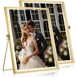 Kifmurase 2Pcs Gold 8x10'' Floating Frame, Gold Metal Lace Edge Frames, Adjustable Tabletop/Shelf Photo Frame, For Photo Sizes (5x7'', 6x8'', 7x9'' up to 8x10''), Classy Gift For Birthday or Wedding