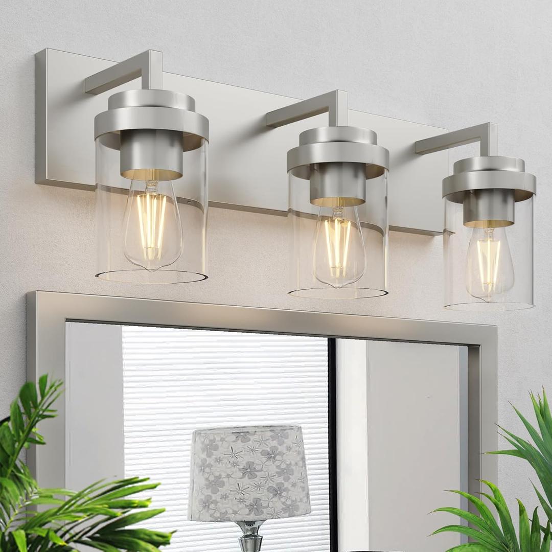 Espird Bathroom Lighting Fixtures, 3-Light Bathroom Vanity Lights Over Mirror, Brushed Nickel Vanity Light with Glass Shade, Modern Vanity Lighting Fixtures for Bathroom, Bedroom, Hallway