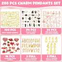 288Pcs Jewelry Making Charms, Assorted Bracelet Letter Charms with Gold Alphanumeric Valentines Day Floral Cat Pendant for DIY Necklace Bracelet
