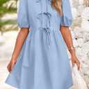 PRETTYGARDEN Womens 2025 Summer Casual Short Sleeve Dresses A Line Bow Tie Front Babydoll Loose Cute Mini Dress with Pockets (Blue, S)