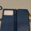 Defencase Compatible with iPhone 17 Pro Case Wallet with RFID Blocking Card Holder for Women Men, Fashion PU Leather Magnetic Snap Flip Zipper Strap Wallet Phone Case for iPhone 17 Pro 6.3", Dark Blue